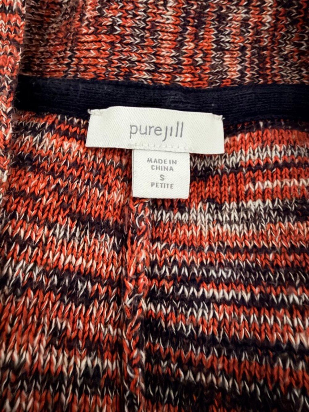 Pure Jill Short Sleeve Sweater V-neck Orange Black White Petite Small - Picture 2 of 4